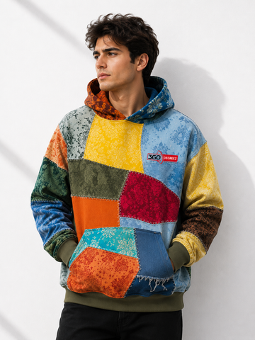 360 Degree Patchwork Print Oversized Hoodie – Premium Unisex Casual Streetwear