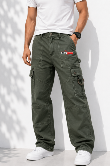 360 Degreez Men's Utility Cargo Pants – Relaxed Fit Multi-Pocket Tactical Trousers (Olive Green)