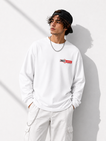360 Degreez Focus Premium Oversized Sweatshirt – White | Unisex Casual Crewneck