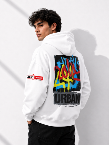 360 Degreez Focus Urban Graffiti Oversized Hoodie – White | Premium Streetwear Hoodie