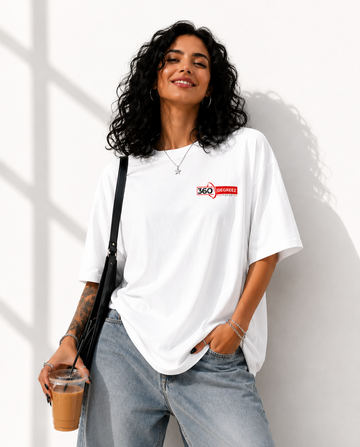 360 Degreez Focus Premium Oversized T-Shirt – White | Unisex Casual Cotton Tee